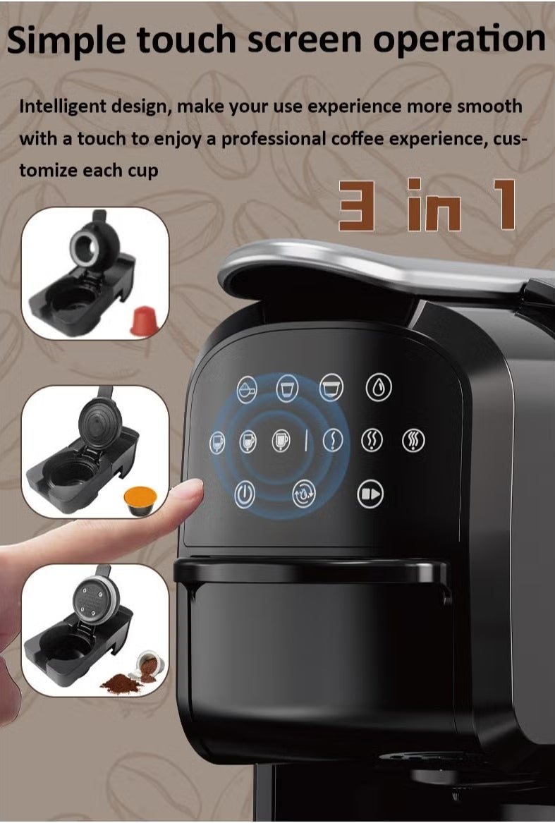 سوكاني ماكينة قهوة 3 في 1 متعددة الكبسولات، ماكينة نسبريسو أوتوماتيكية بقوة 1400 واط، لون أسود - Image 2